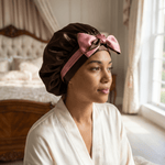 Dark Brown and Punch Reversible Bonnet with Ties - NOCHKA
