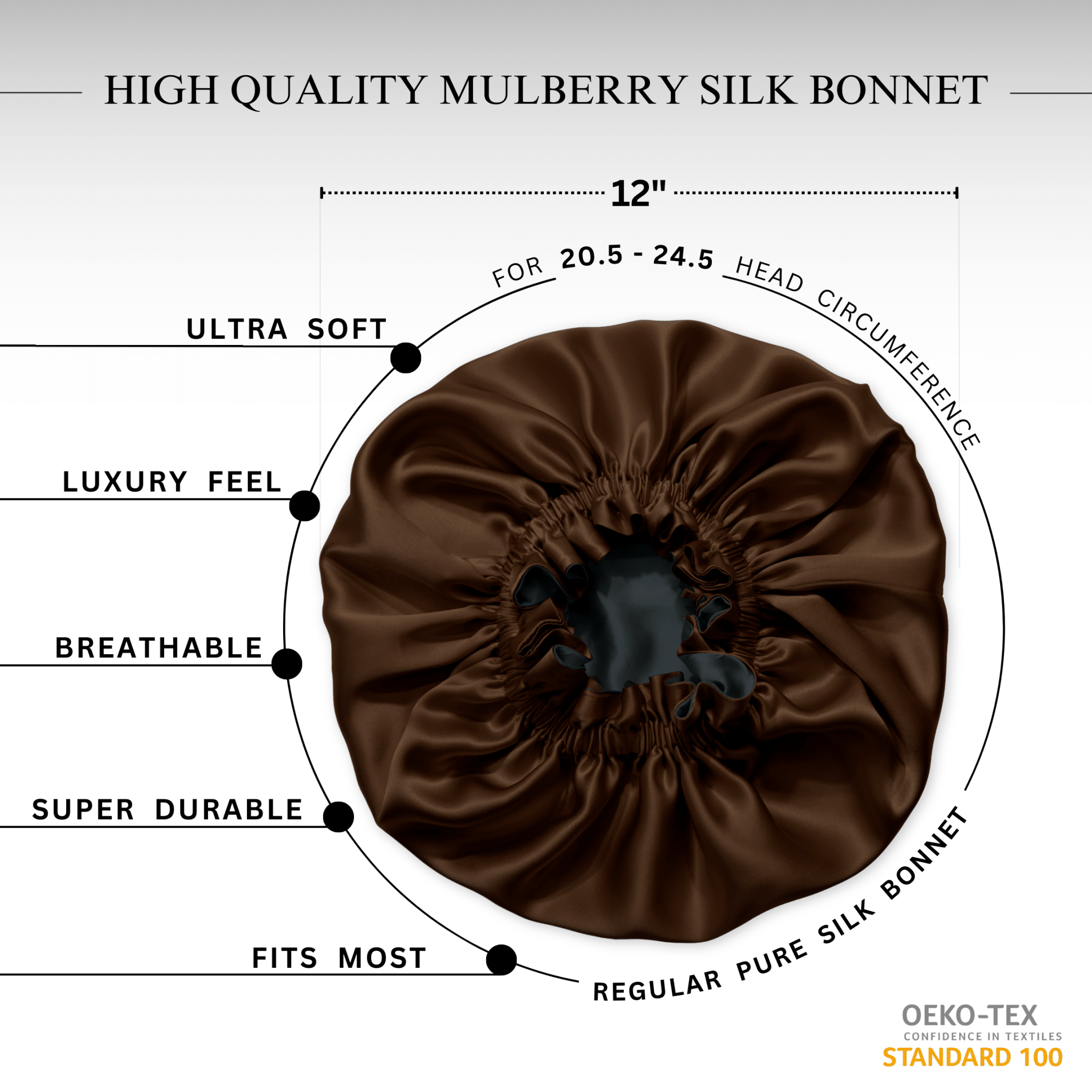 Dark Brown & Black Pure Mulberry Silk Bonnet – Reversible & Durable - NOCHKA
