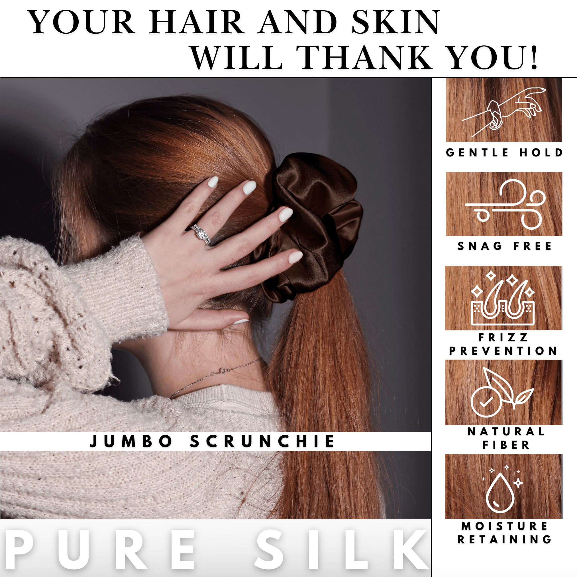 Dark Brown Jumbo Scrunchie – 100% Pure Mulberry Silk, Perfect for All Hair Types - NOCHKA
