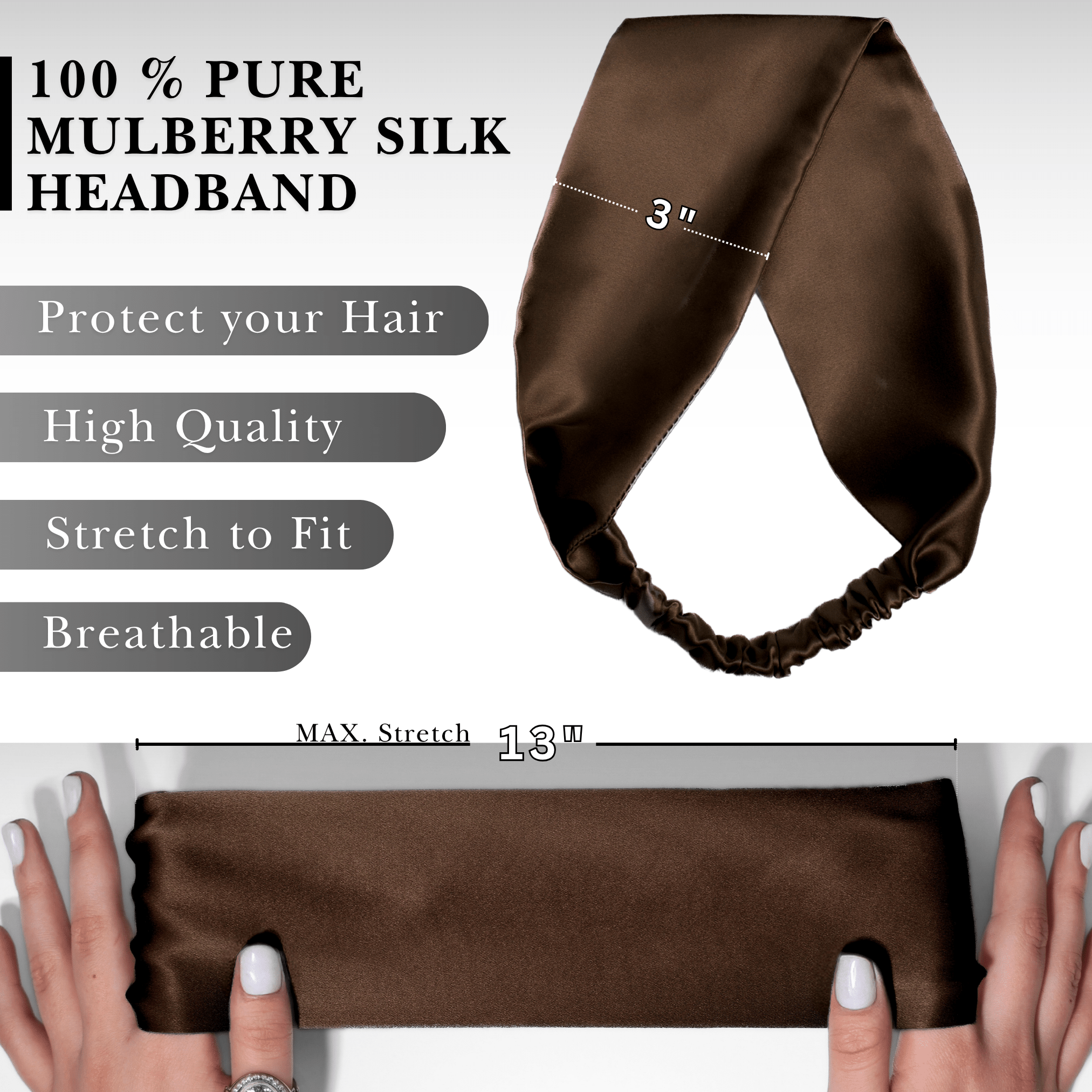 Dark Brown Pure Silk Headband - NOCHKA
