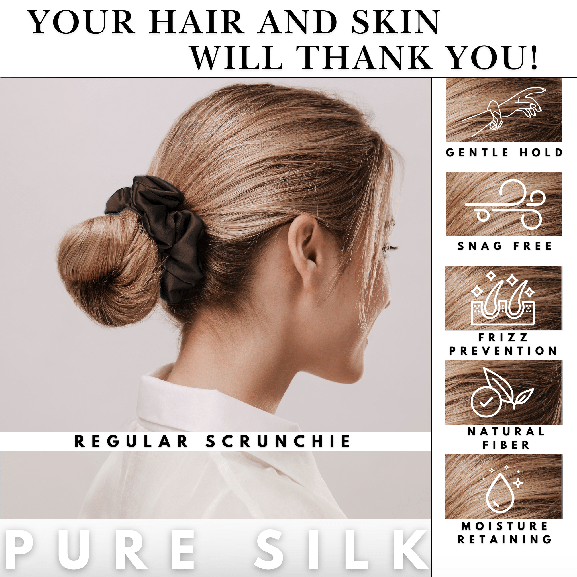 Dark Brown Regular Scrunchie – 100% Pure Mulberry Silk, Perfect for All Hair Types - NOCHKA
