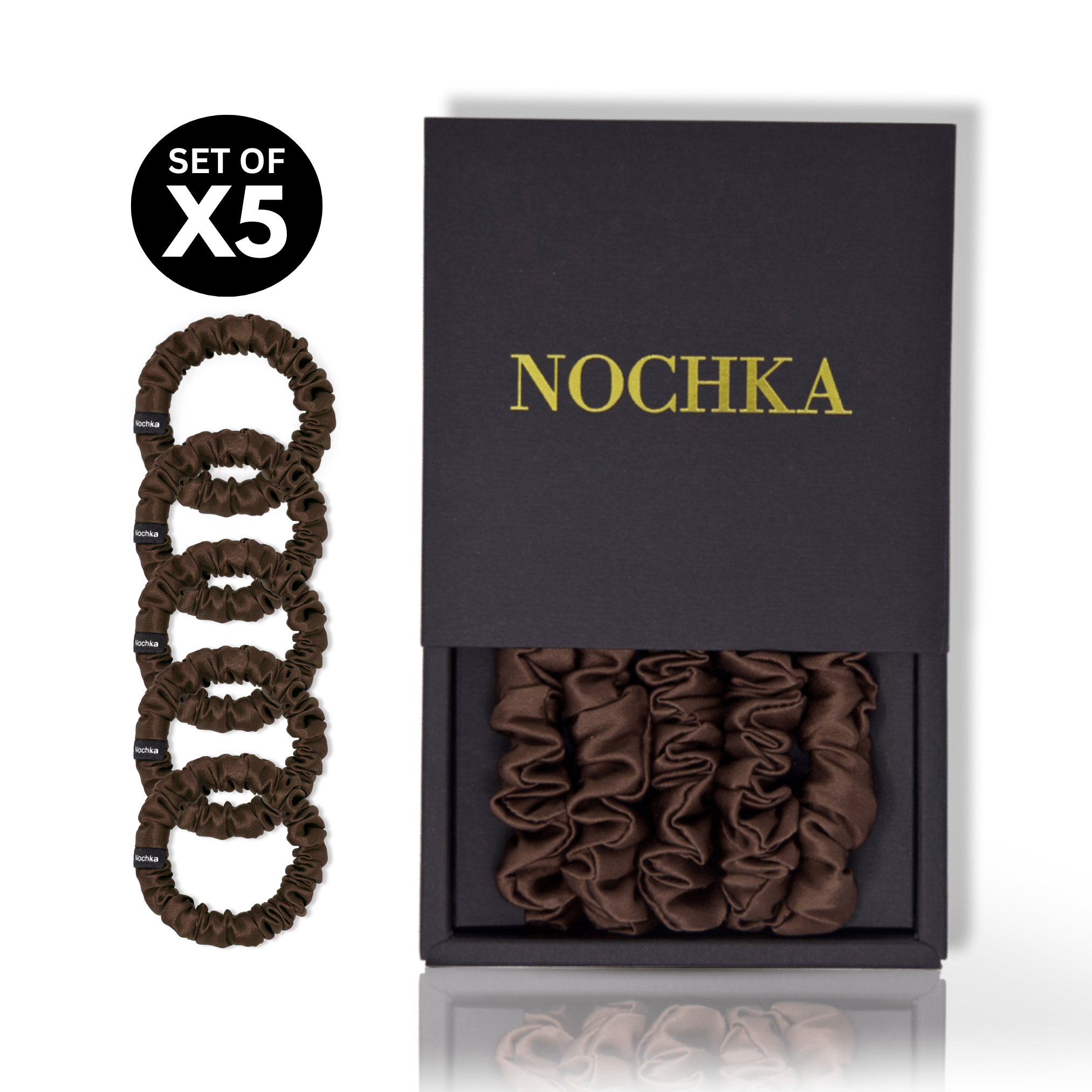 Dark Brown Ultra - Skinny Silk Scrunchies (Set of 5) - NOCHKA

