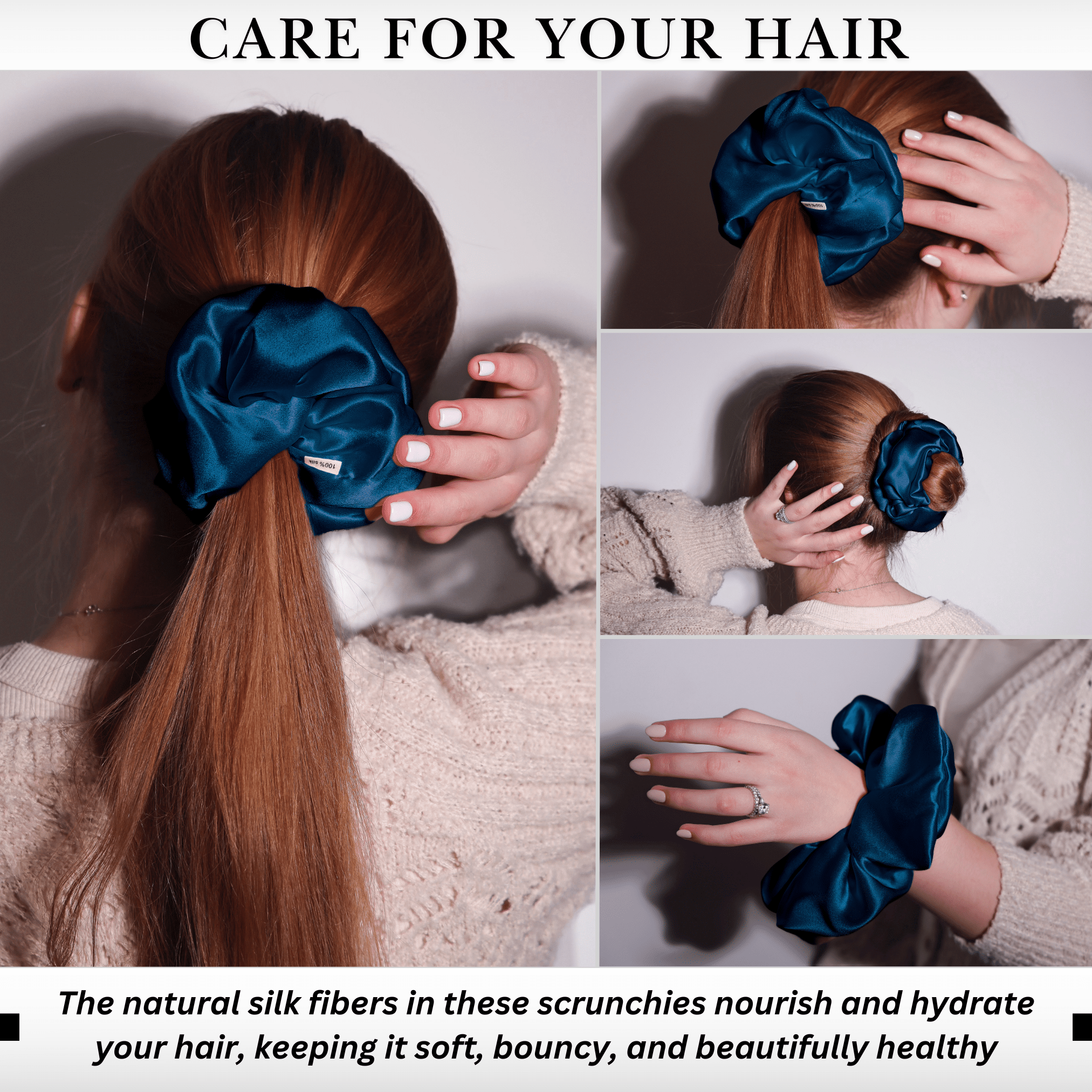 Deep Blue Jumbo Scrunchie – 100% Pure Mulberry Silk, Perfect for All Hair Types - NOCHKA
