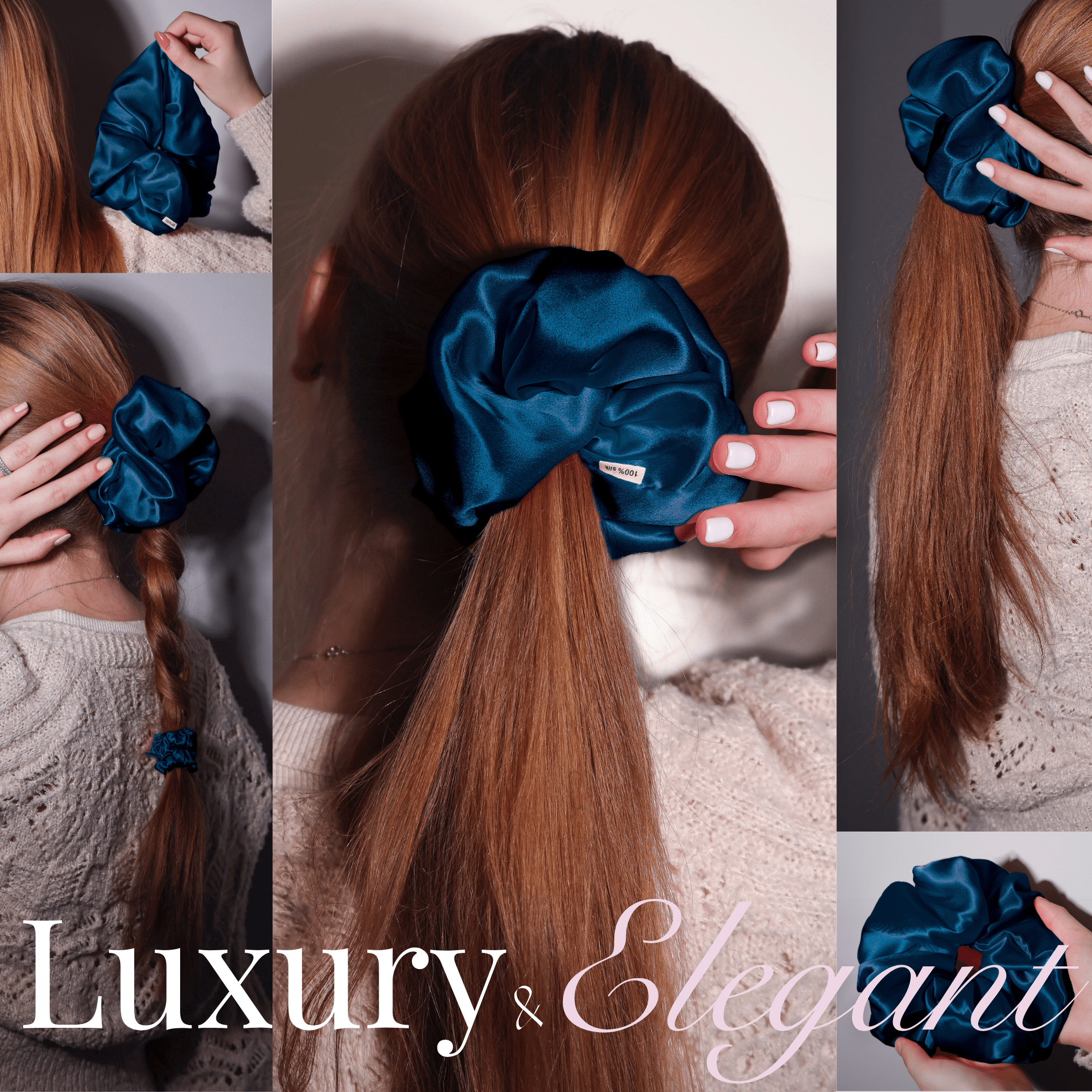 Deep Blue Jumbo Scrunchie – 100% Pure Mulberry Silk, Perfect for All Hair Types - NOCHKA
