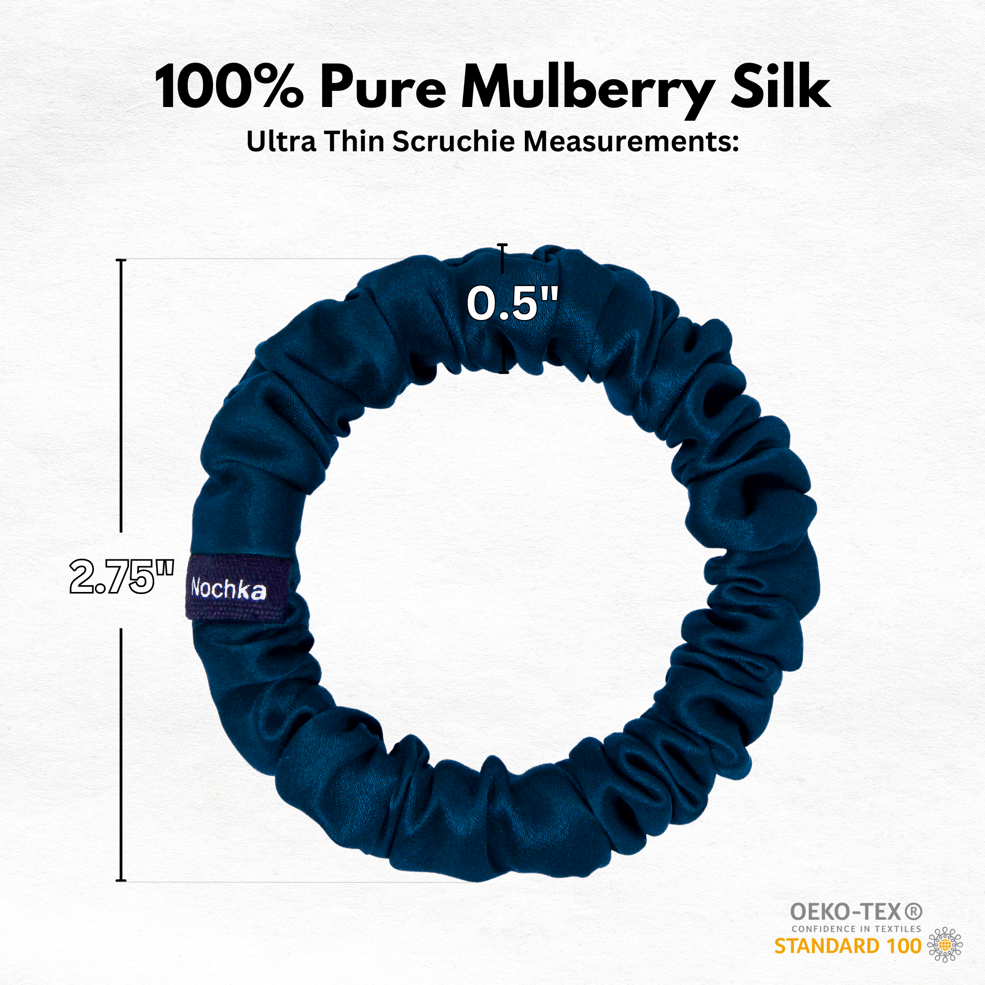Deep Blue Ultra Skinny Scrunchie – 100% Pure Mulberry Silk, Perfect for All Hair Types - NOCHKA
