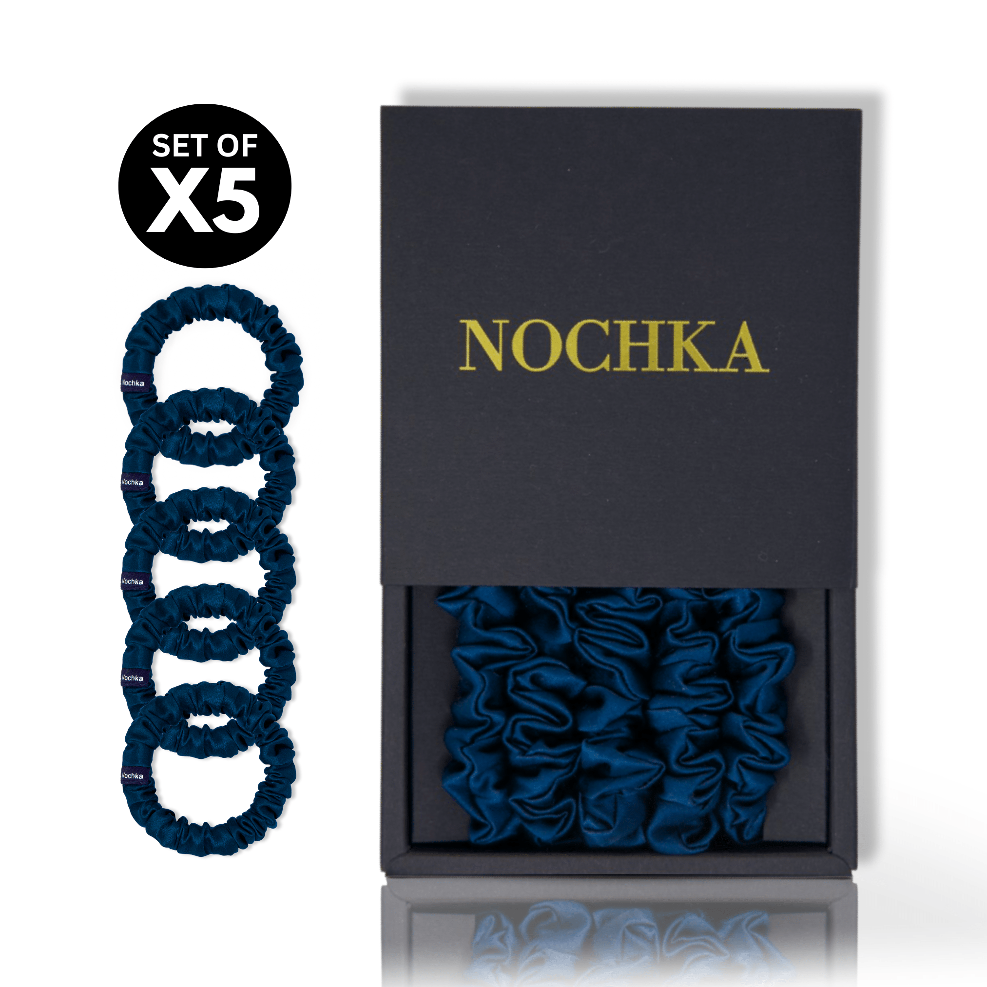 Deep Blue Ultra - Skinny Silk Scrunchies (Set of 5) - NOCHKA
