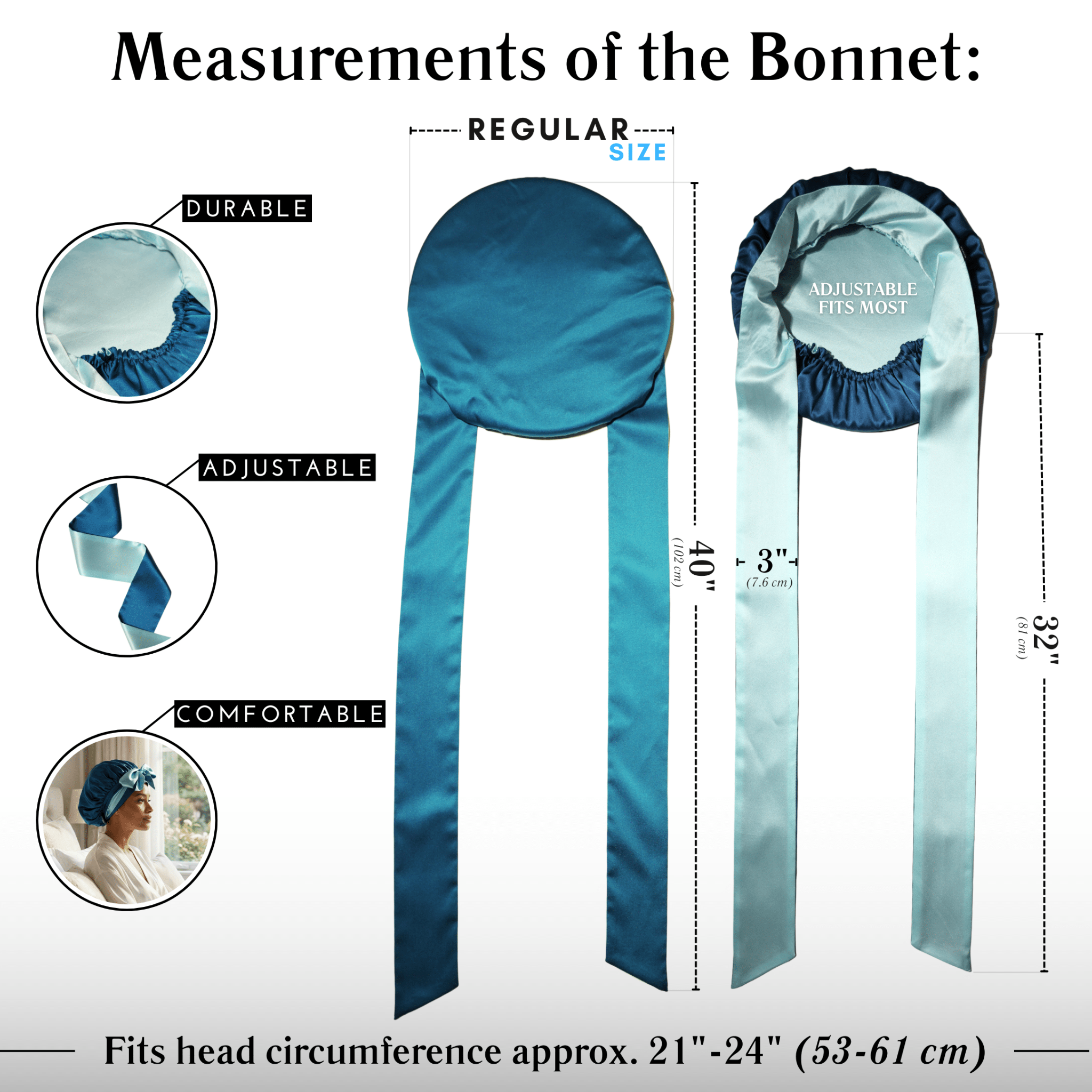 Deep Teal and Aqua Blue Reversible Bonnet with Ties - NOCHKA
