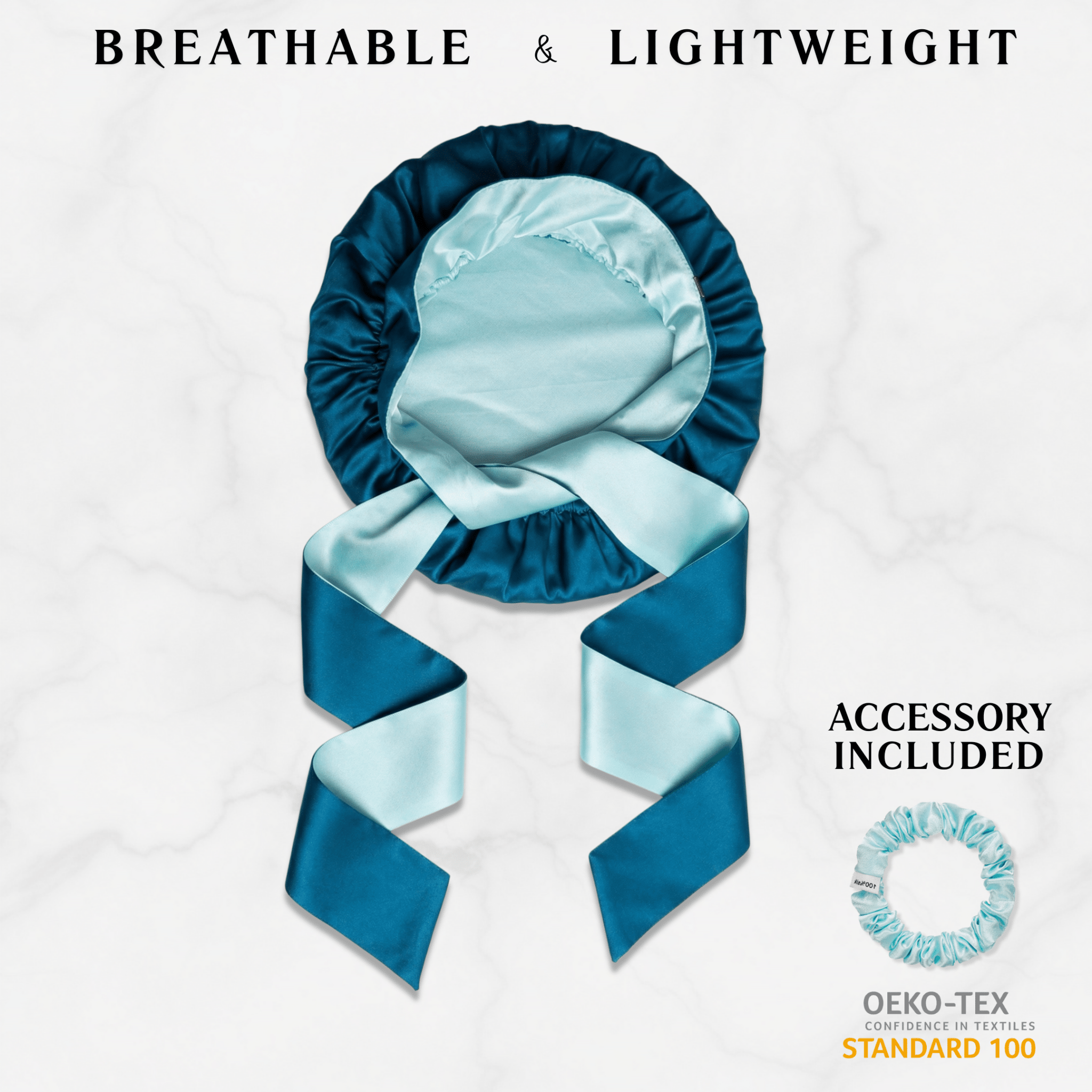 Deep Teal and Aqua Blue Reversible Bonnet with Ties - NOCHKA
