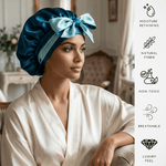 Deep Teal and Aqua Blue Reversible Bonnet with Ties - NOCHKA
