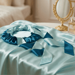 Deep Teal and Aqua Blue Reversible Bonnet with Ties - NOCHKA
