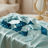 Deep Teal and Aqua Blue Reversible Bonnet with Ties - NOCHKA
