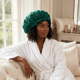 Deep Teal & Black Pure Mulberry Silk Bonnet – Reversible & Durable - NOCHKA
