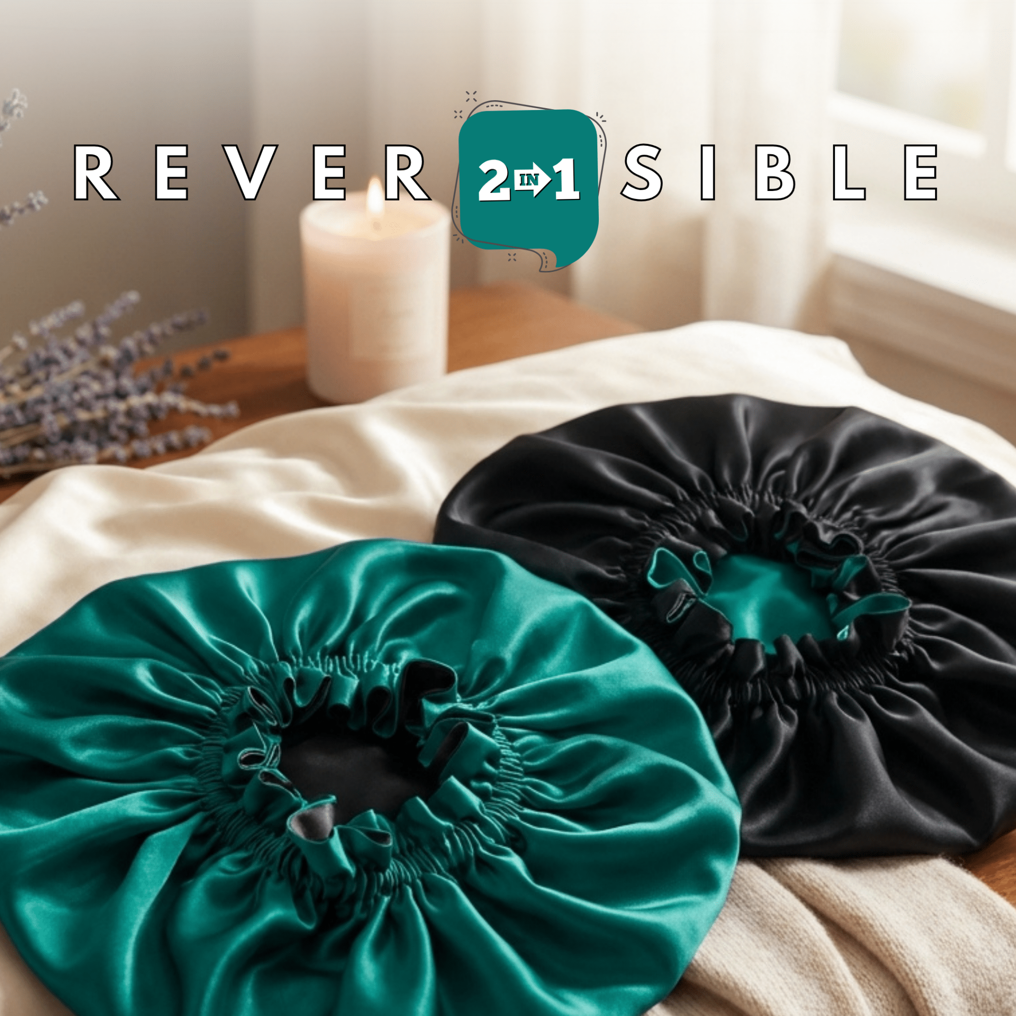 Deep Teal & Black Pure Mulberry Silk Bonnet – Reversible & Durable - NOCHKA
