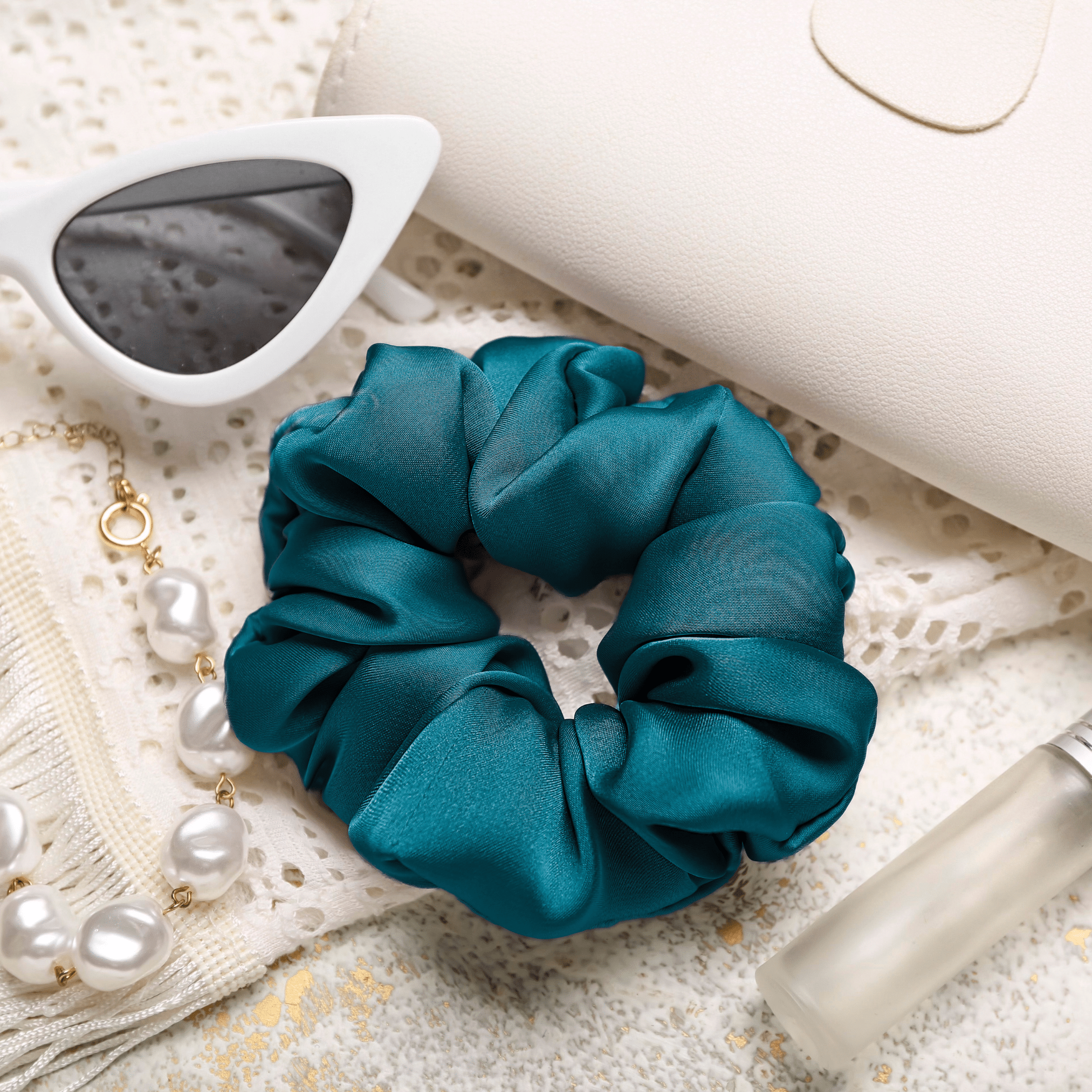 Deep Teal Regular Scrunchie – 100% Pure Mulberry Silk, Perfect for All Hair Types - NOCHKA
