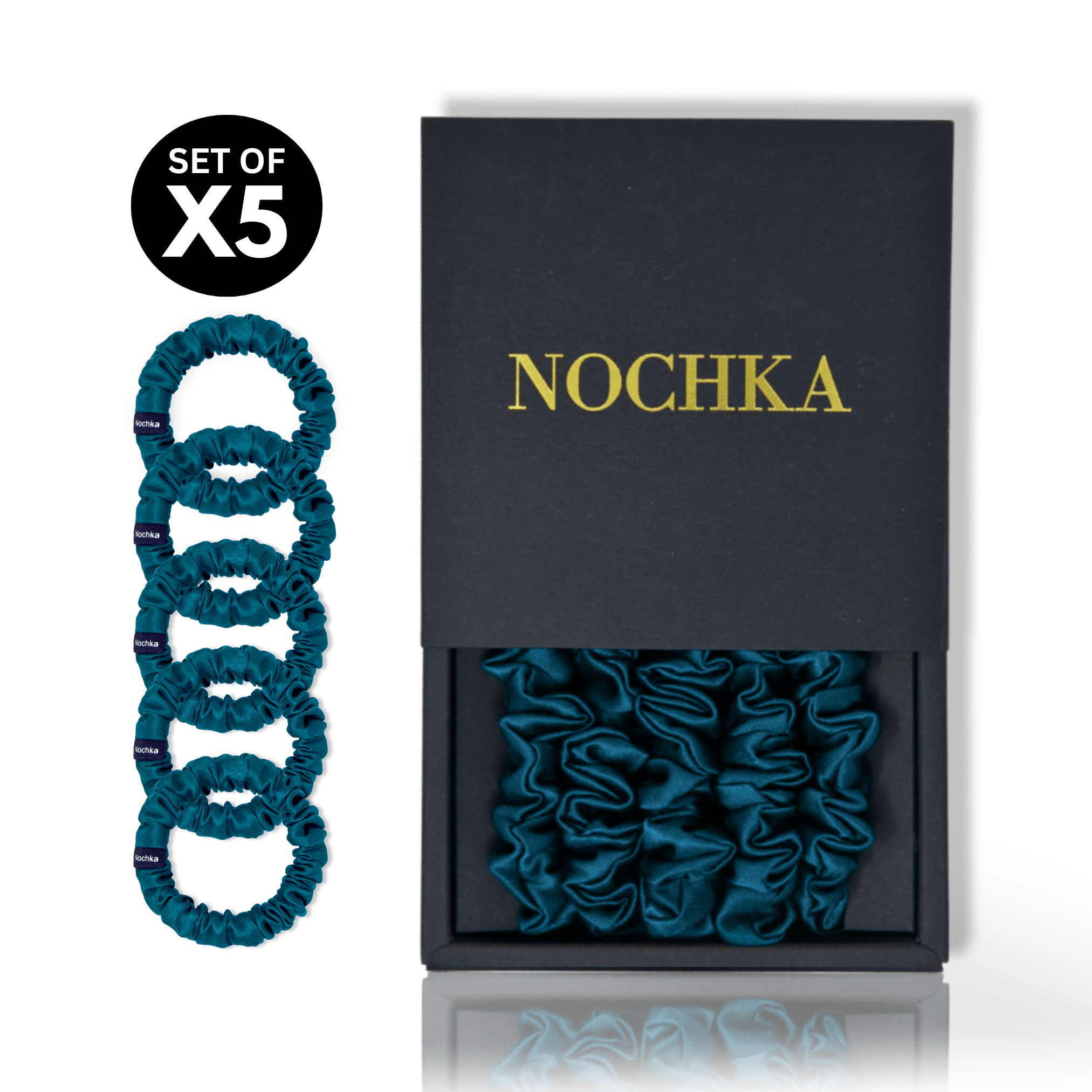 Deep Teal Ultra - Skinny Silk Scrunchies (Set of 5) - NOCHKA
