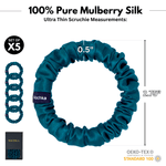 Deep Teal Ultra - Skinny Silk Scrunchies (Set of 5) - NOCHKA
