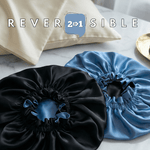 Denim & Black Pure Mulberry Silk Bonnet – Reversible & Durable - NOCHKA
