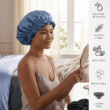 Denim & Black Pure Mulberry Silk Bonnet – Reversible & Durable - NOCHKA
