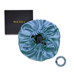 Denim & Black Pure Mulberry Silk Bonnet – Reversible & Durable - NOCHKA
