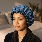 Denim & Black Pure Mulberry Silk Bonnet – Reversible & Durable - NOCHKA
