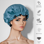 Denim & Black Pure Mulberry Silk Bonnet – Reversible & Durable - NOCHKA
