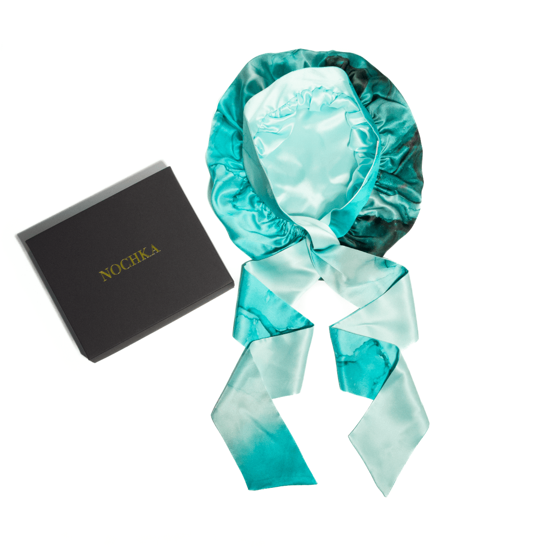 Dusty Turquoise Print Reversible Bonnet with Ties - NOCHKA
