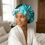 Dusty Turquoise Print Reversible Bonnet with Ties - NOCHKA
