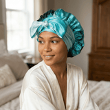 Dusty Turquoise Print Reversible Bonnet with Ties - NOCHKA
