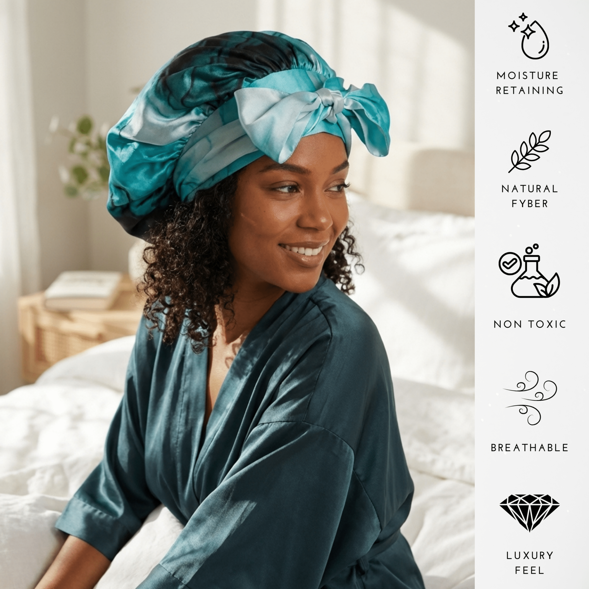 Dusty Turquoise Print Reversible Bonnet with Ties - NOCHKA
