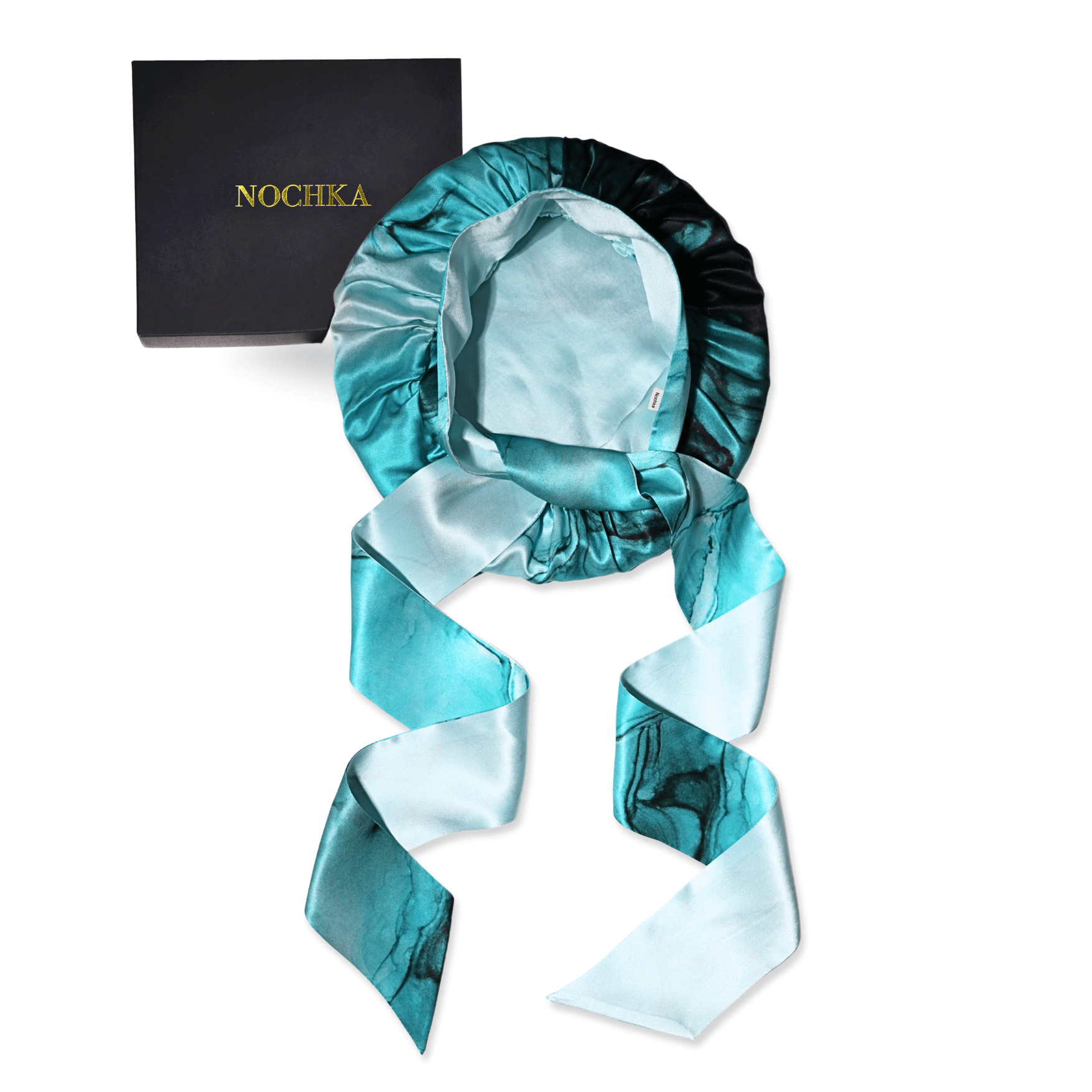 Dusty Turquoise Print Reversible Bonnet with Ties - NOCHKA
