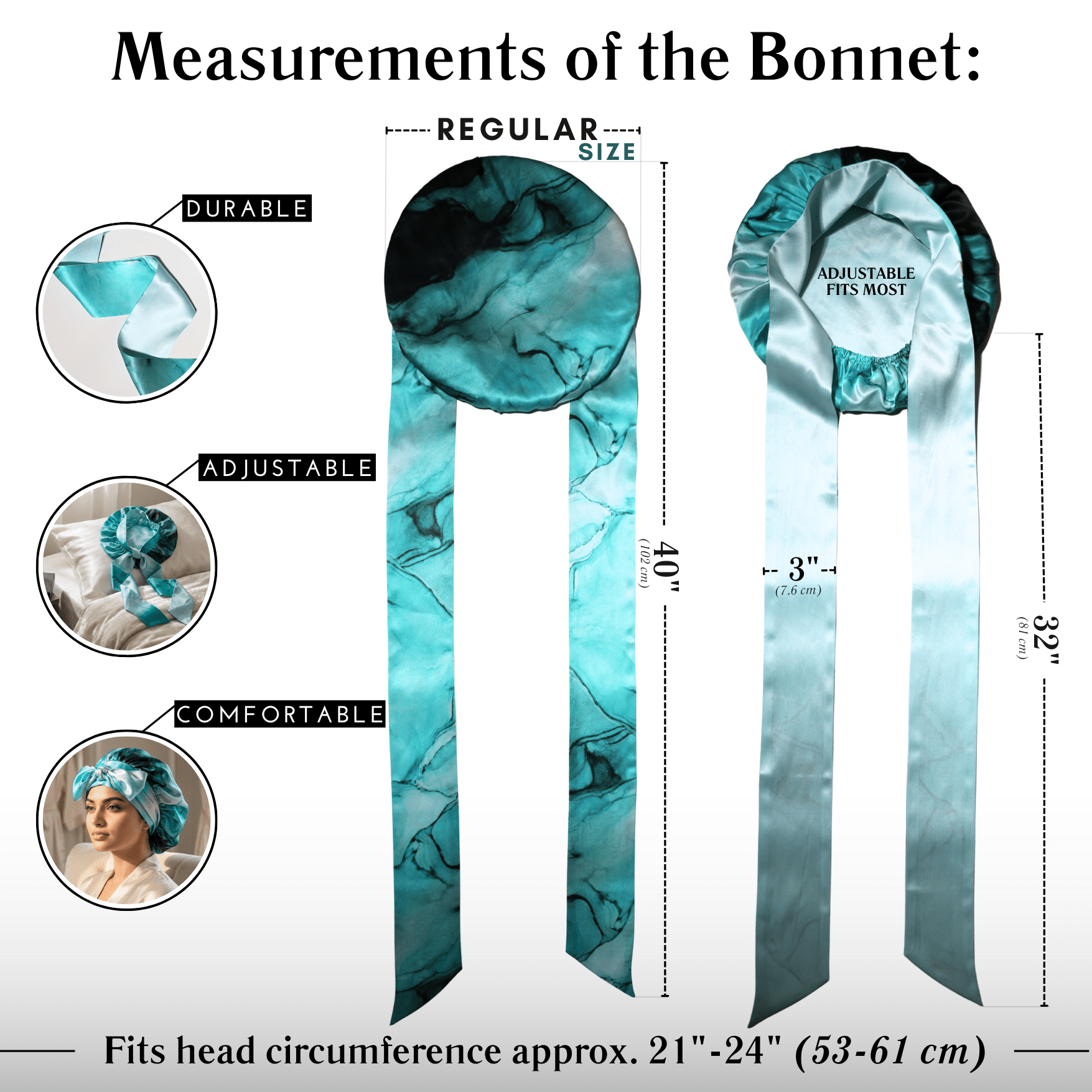 Dusty Turquoise Print Reversible Bonnet with Ties - NOCHKA
