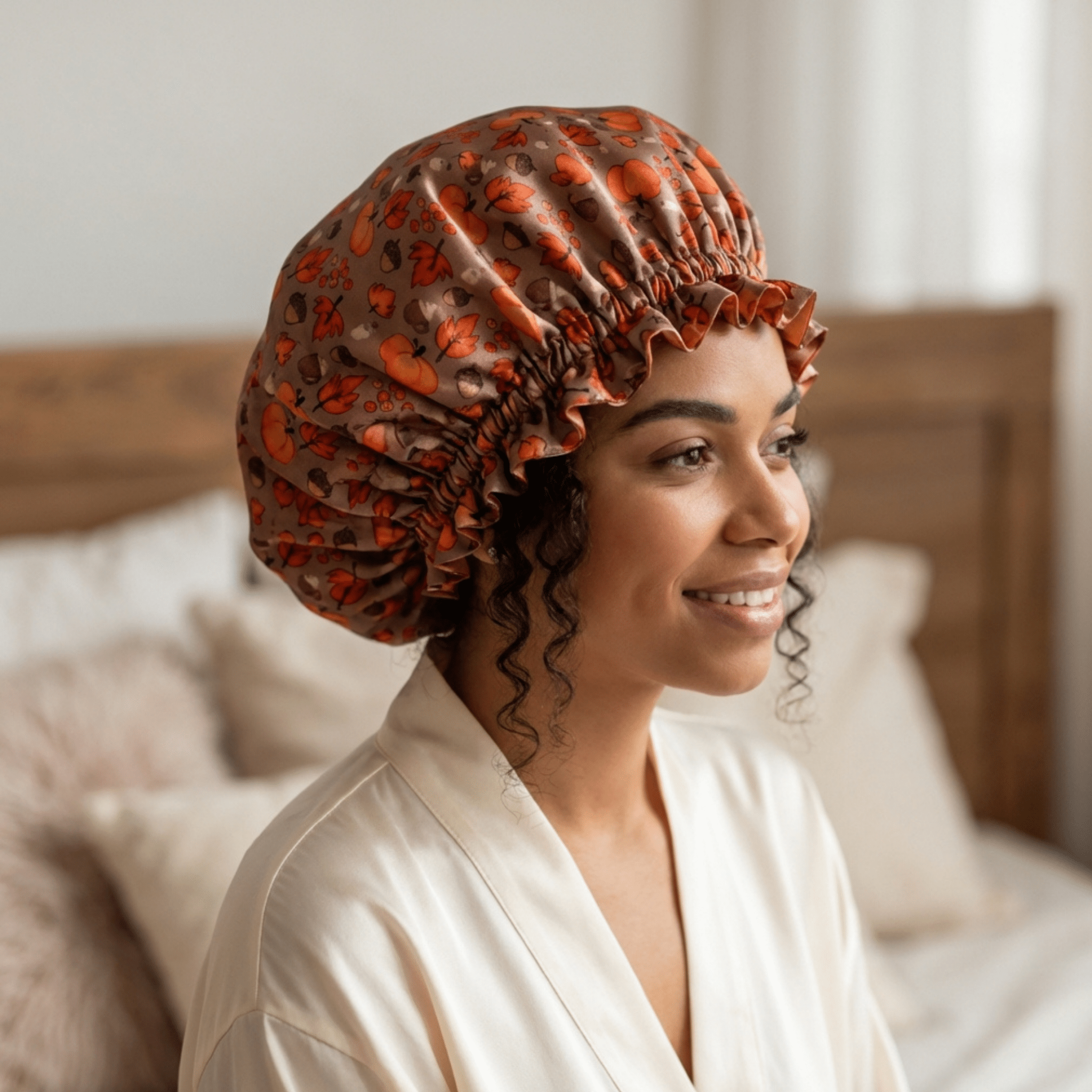 Fall Theme Pure Mulberry Silk Bonnet – Reversible & Durable - NOCHKA
