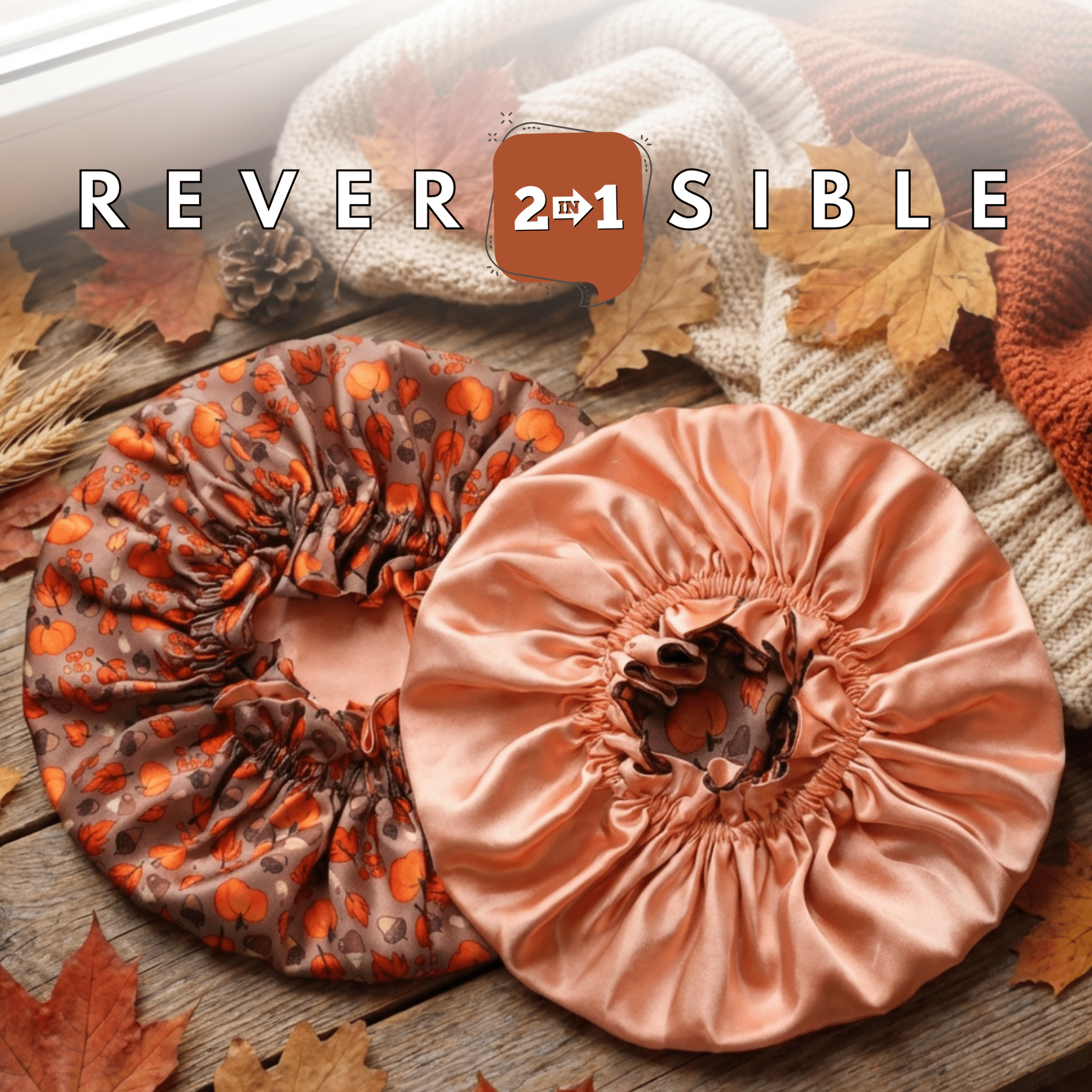 Fall Theme Pure Mulberry Silk Bonnet – Reversible & Durable - NOCHKA
