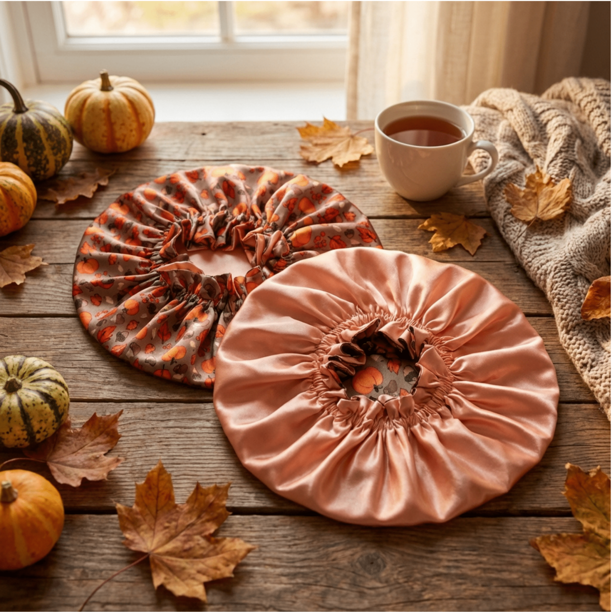 Fall Theme Pure Mulberry Silk Bonnet – Reversible & Durable - NOCHKA
