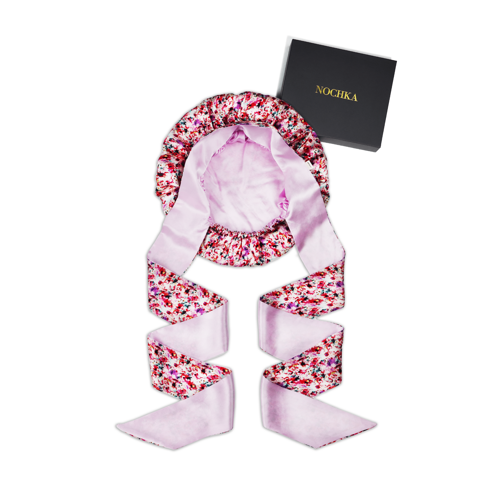 Floral Pure Mulberry Silk Bonnet – Reversible, Adjustable Fit with Silk Ties - NOCHKA
