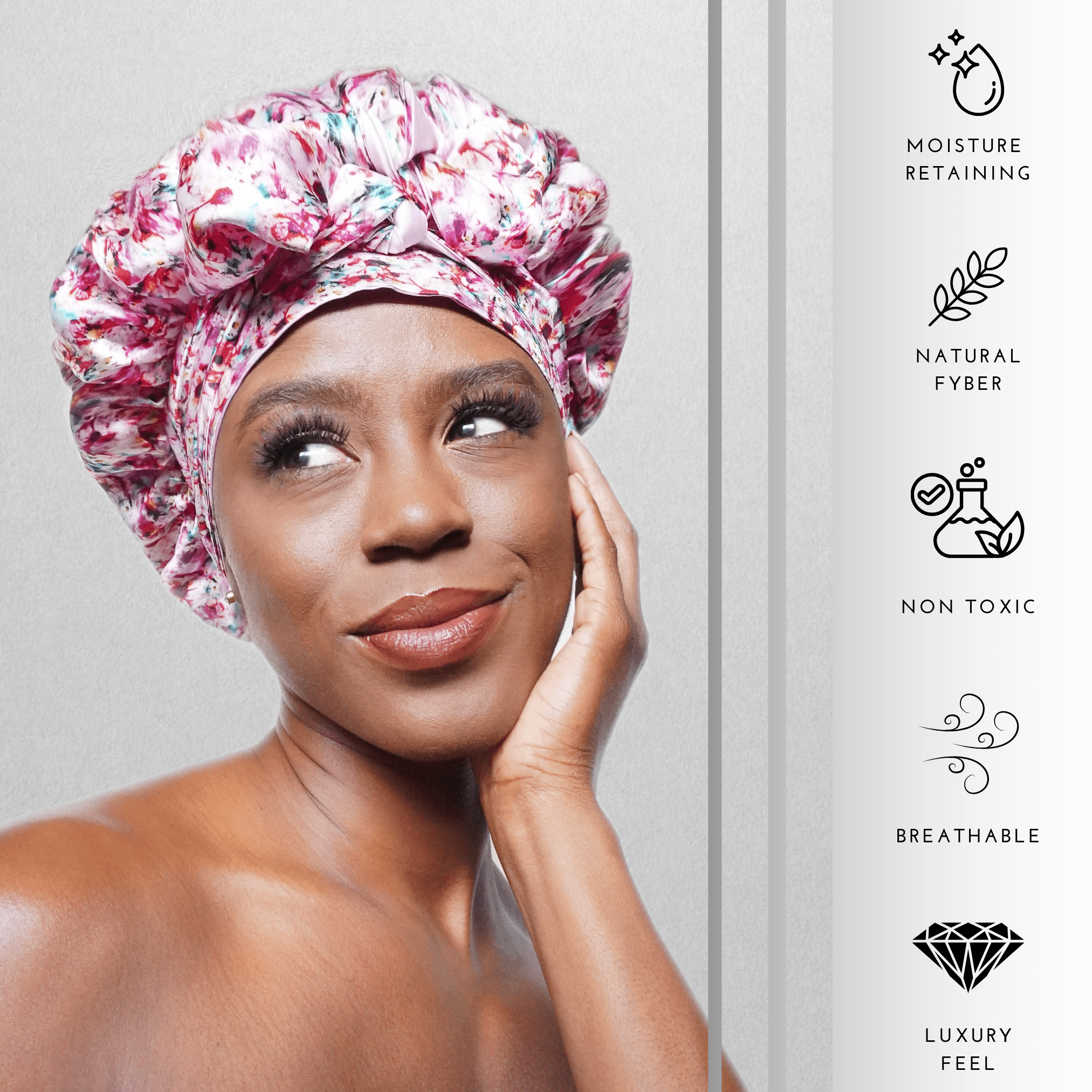 Floral Pure Mulberry Silk Bonnet – Reversible, Adjustable Fit with Silk Ties - NOCHKA
