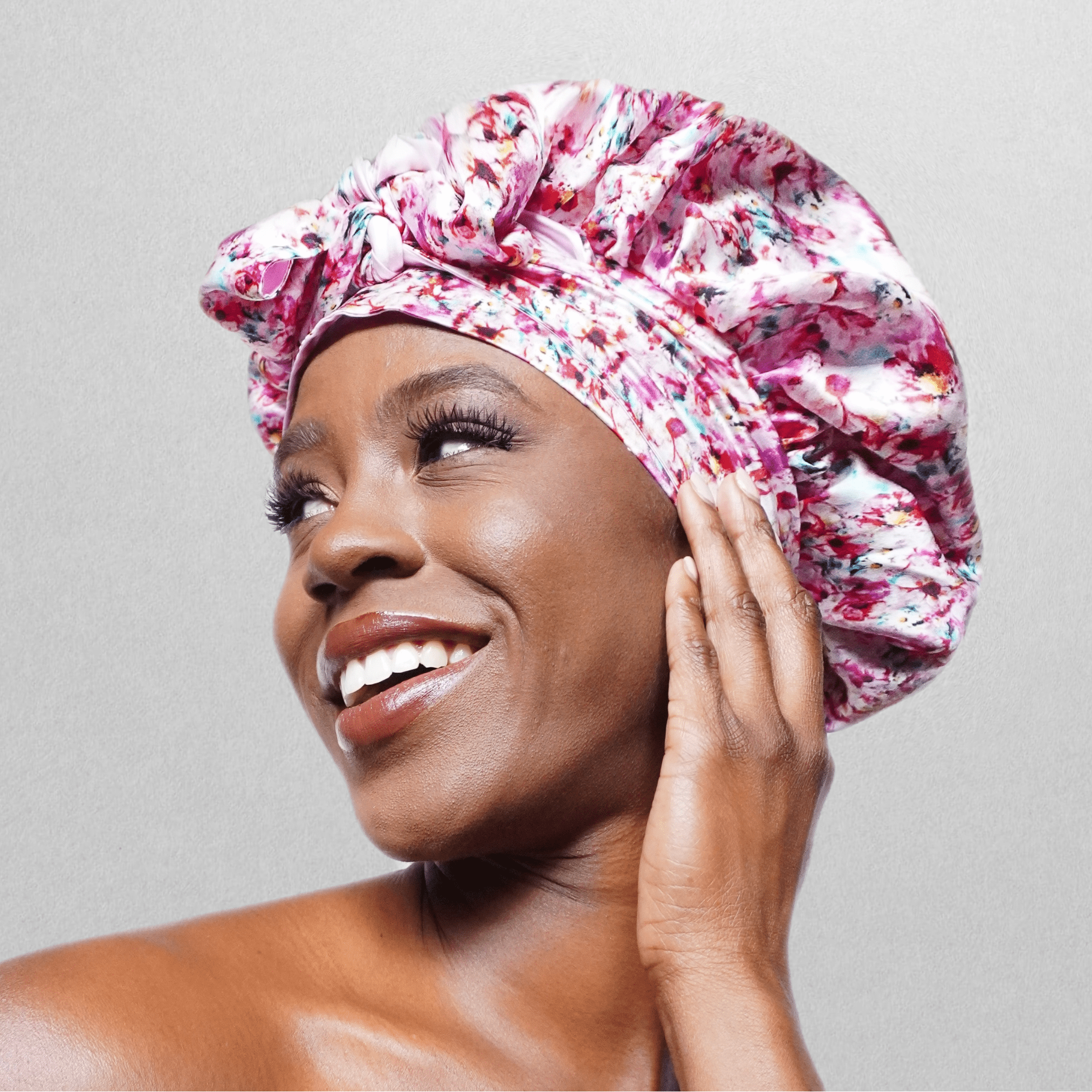 Floral Pure Mulberry Silk Bonnet – Reversible, Adjustable Fit with Sil