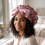 Floral Pure Mulberry Silk Bonnet – Reversible, Adjustable Fit with Silk Ties - NOCHKA
