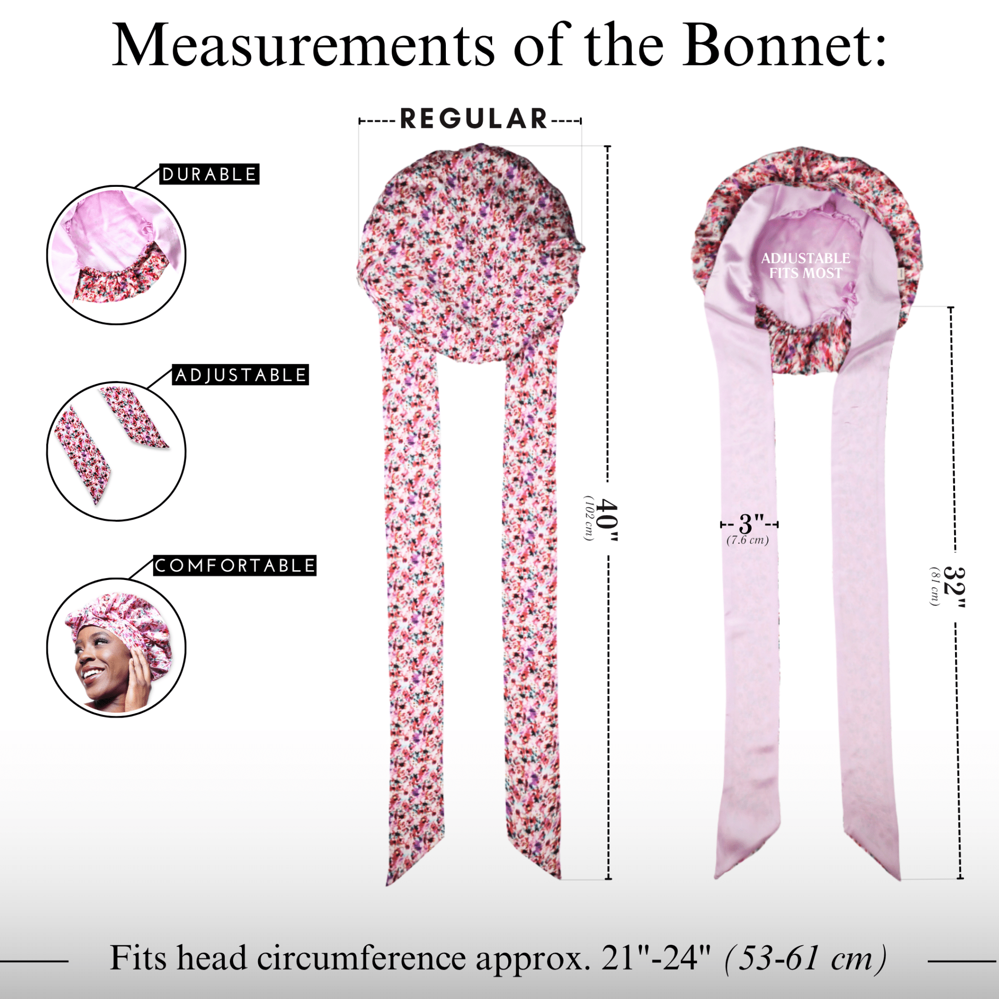 Floral Pure Mulberry Silk Bonnet – Reversible, Adjustable Fit with Silk Ties - NOCHKA
