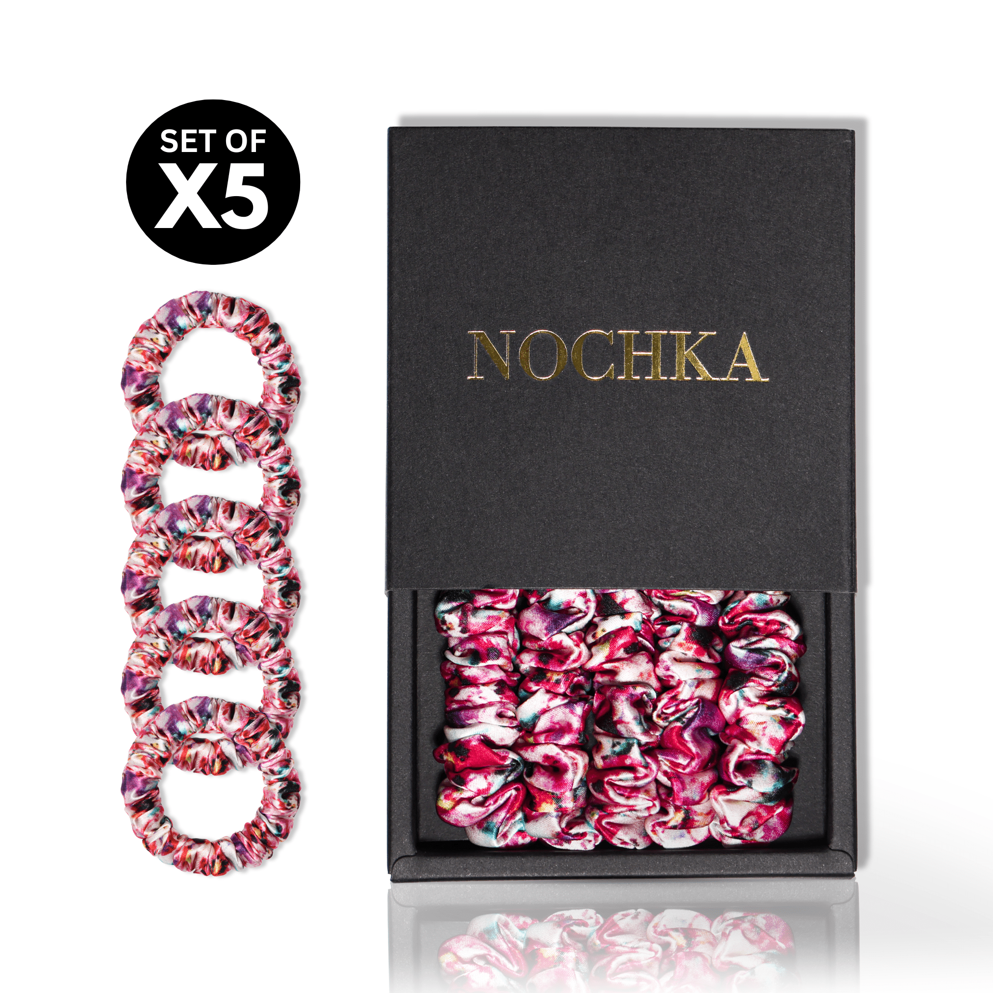 Floral Ultra - Skinny Silk Scrunchies (Set of 5) - NOCHKA
