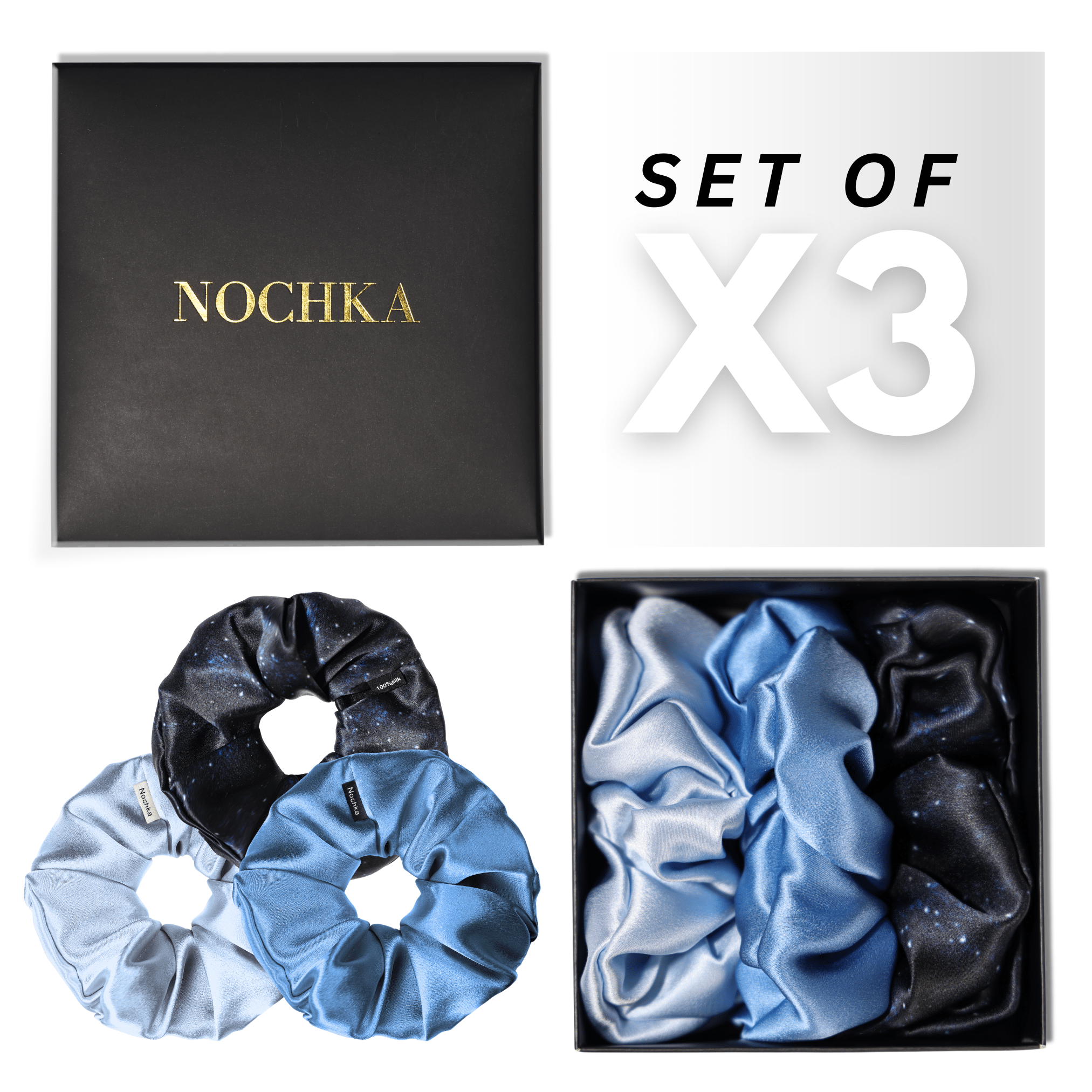 Galaxy Shades of 3 Regular Mulberry Silk Scrunchies | 100% Silk - NOCHKA
