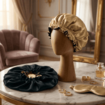 Gold & Black Pure Mulberry Silk Bonnet – Reversible & Durable - NOCHKA
