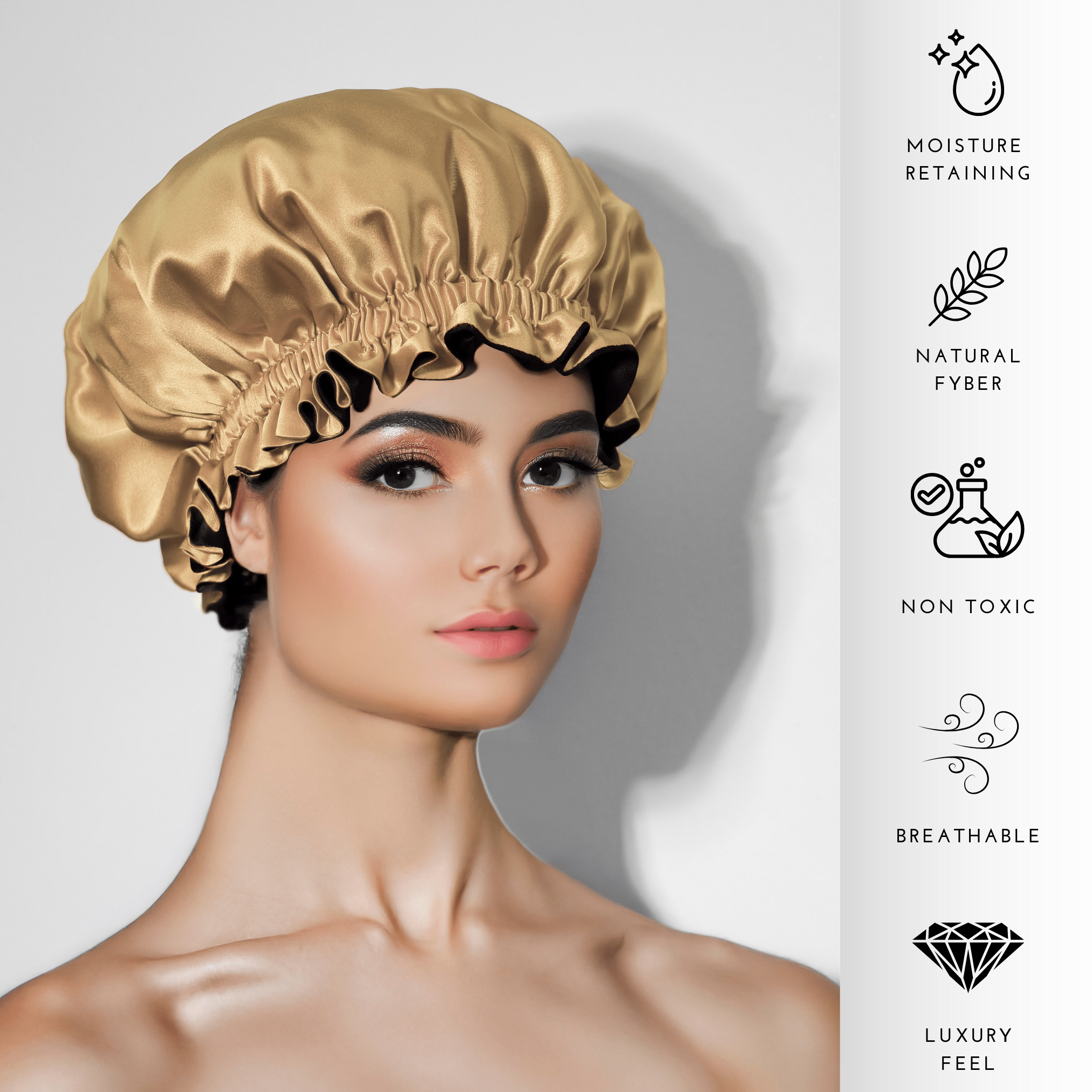 Gold & Black Pure Mulberry Silk Bonnet – Reversible & Durable - NOCHKA
