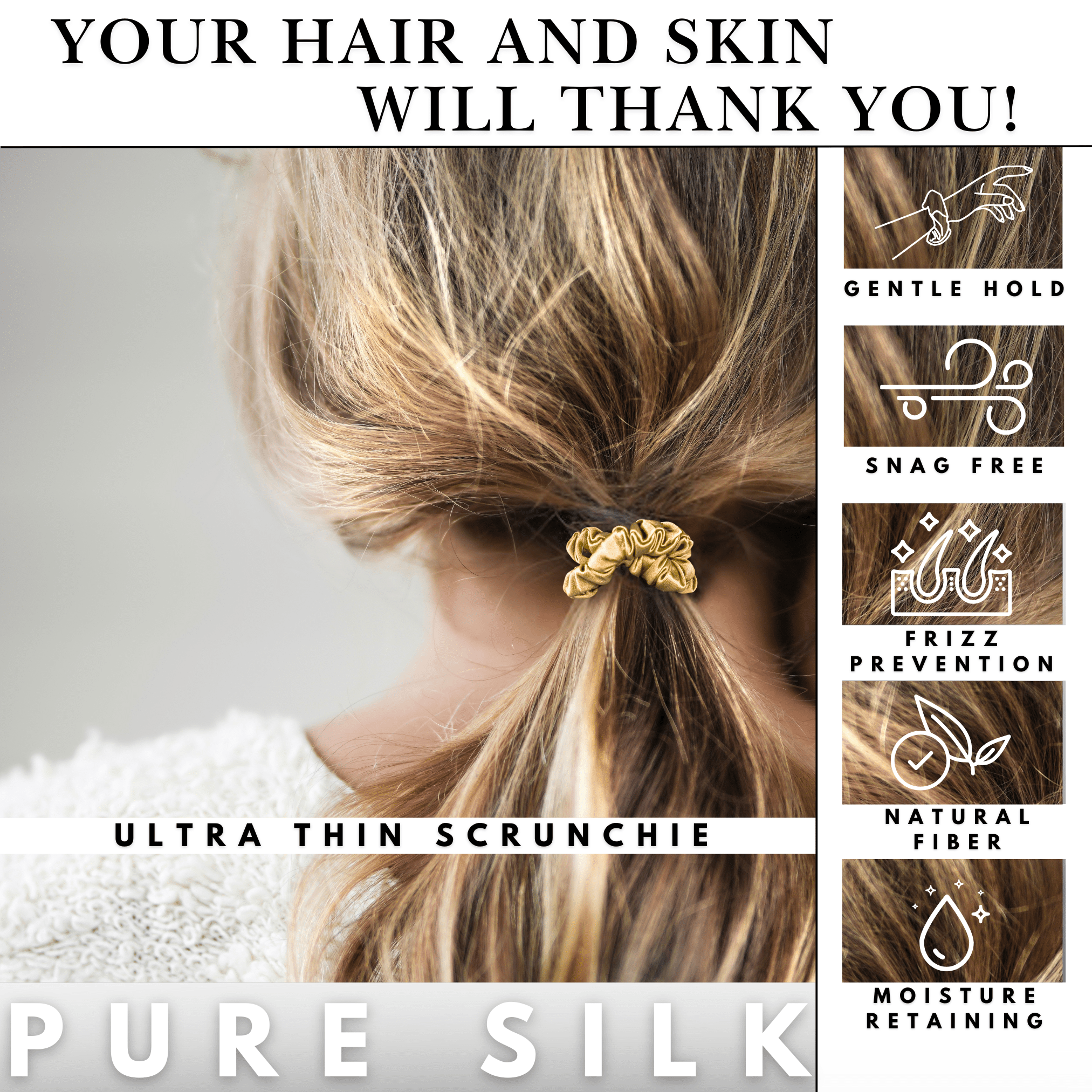 Gold Ultra - Skinny Silk Scrunchies (Set of 5) - NOCHKA

