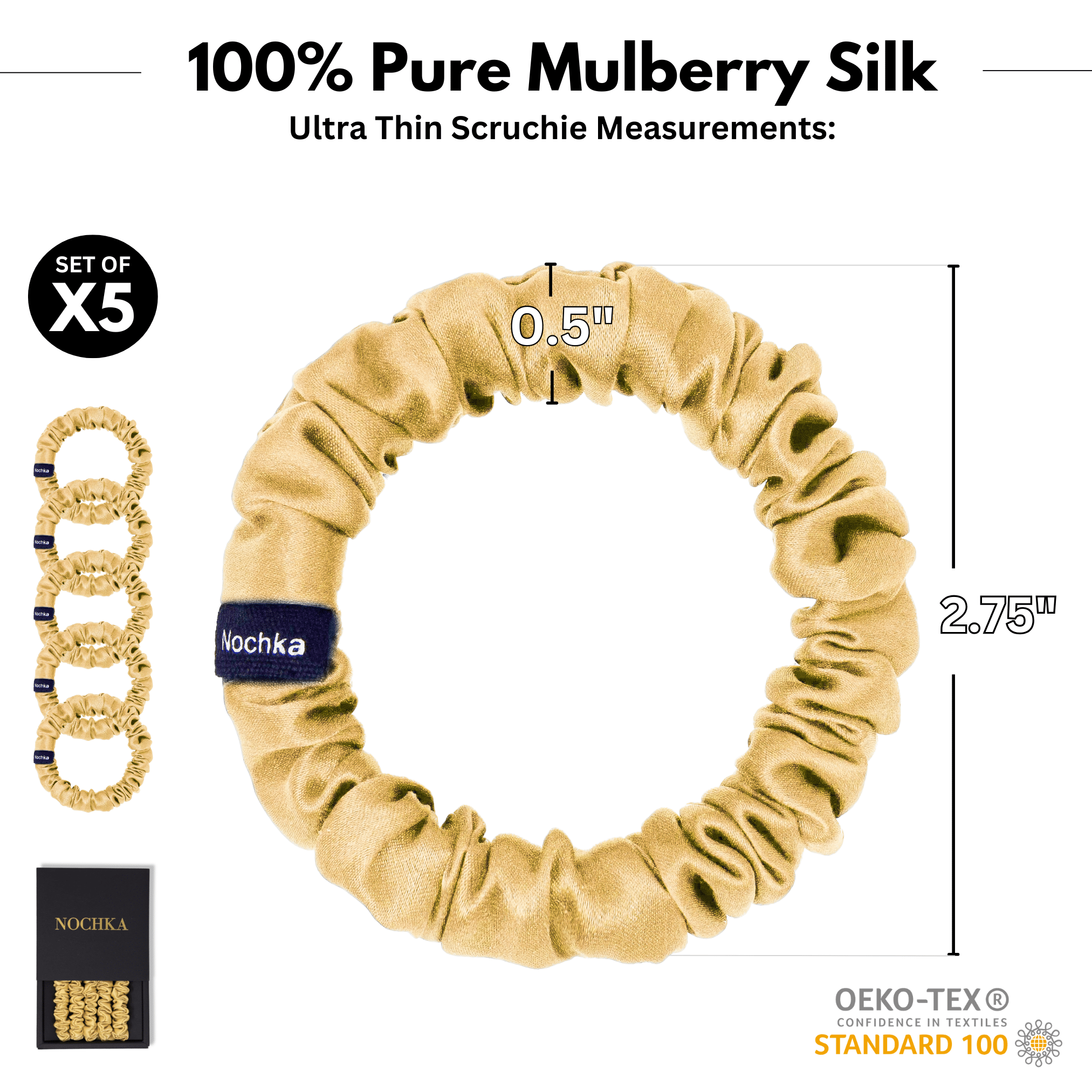 Gold Ultra - Skinny Silk Scrunchies (Set of 5) - NOCHKA
