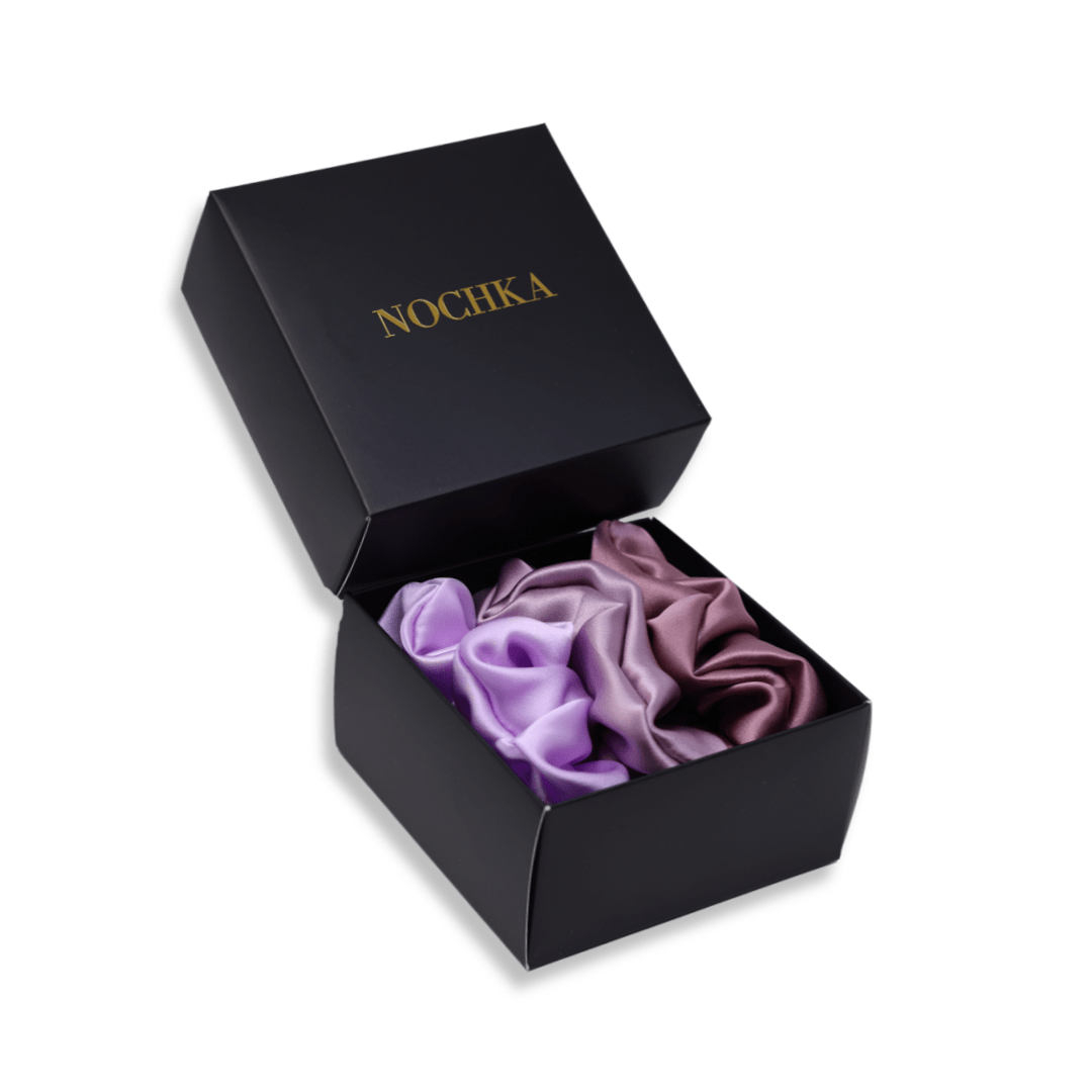 Grape Shades of 3 Regular Mulberry Silk Scrunchies | 100% Silk - NOCHKA

