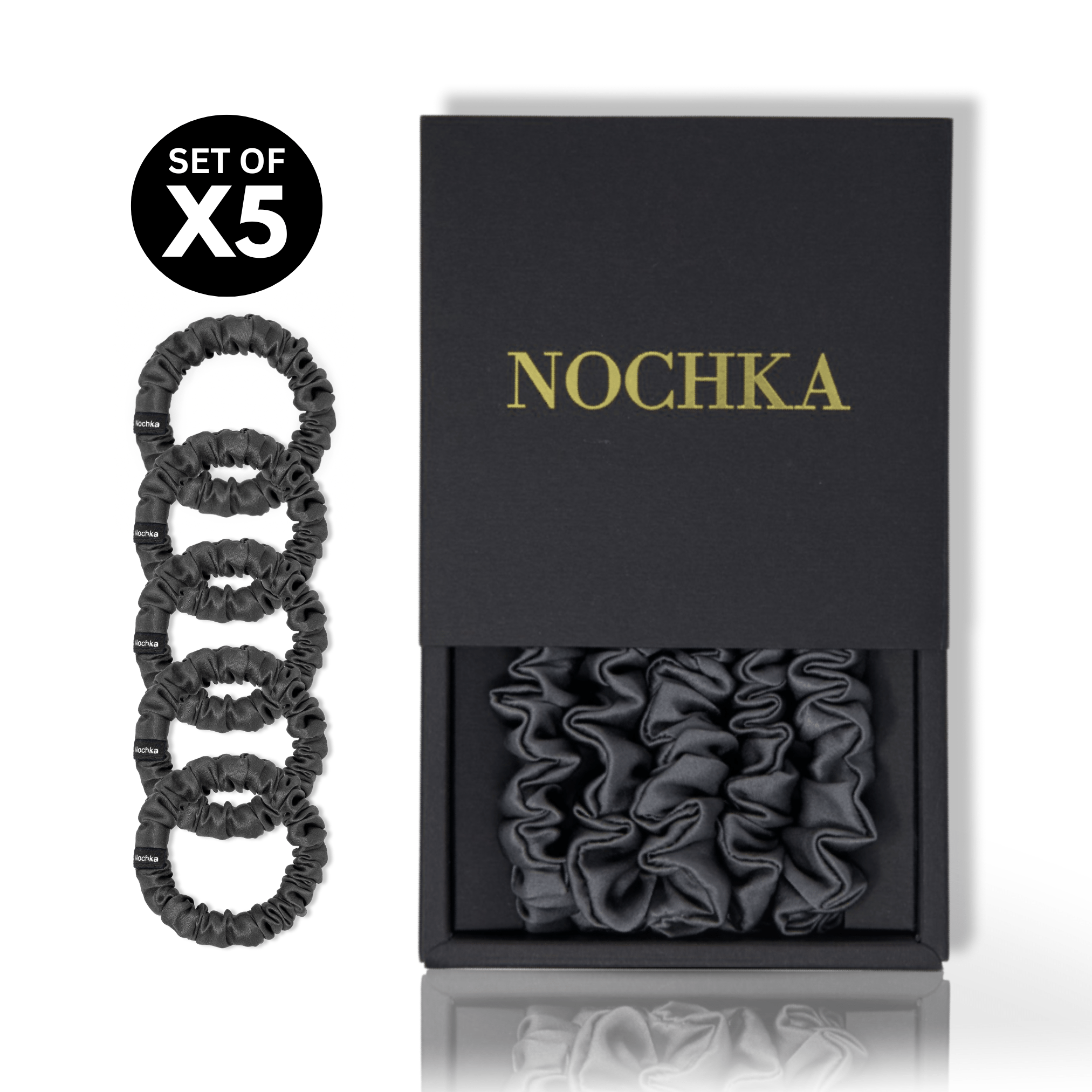 Graphite Gray Ultra - Skinny Silk Scrunchies (Set of 5) - NOCHKA
