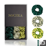 Green Shades of 3 Skinny Mulberry Silk Scrunchies | 100% Silk - NOCHKA

