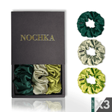 Green Shades of 3 Skinny Mulberry Silk Scrunchies | 100% Silk - NOCHKA
