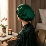 Hunter Green & Black Pure Mulberry Silk Bonnet – Reversible & Durable - NOCHKA

